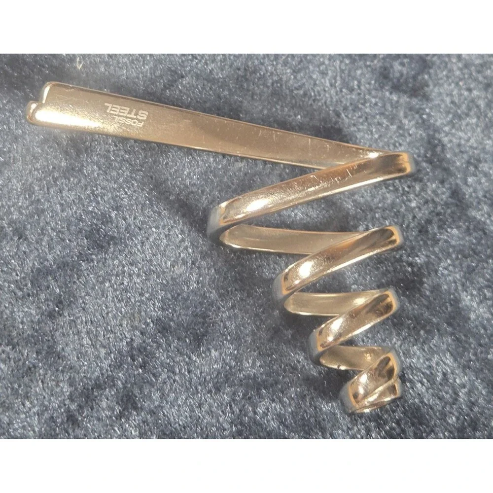 Vintage Fossil Steel Spiral Tie Clip - Stainless Steel Industrial Tie Bar